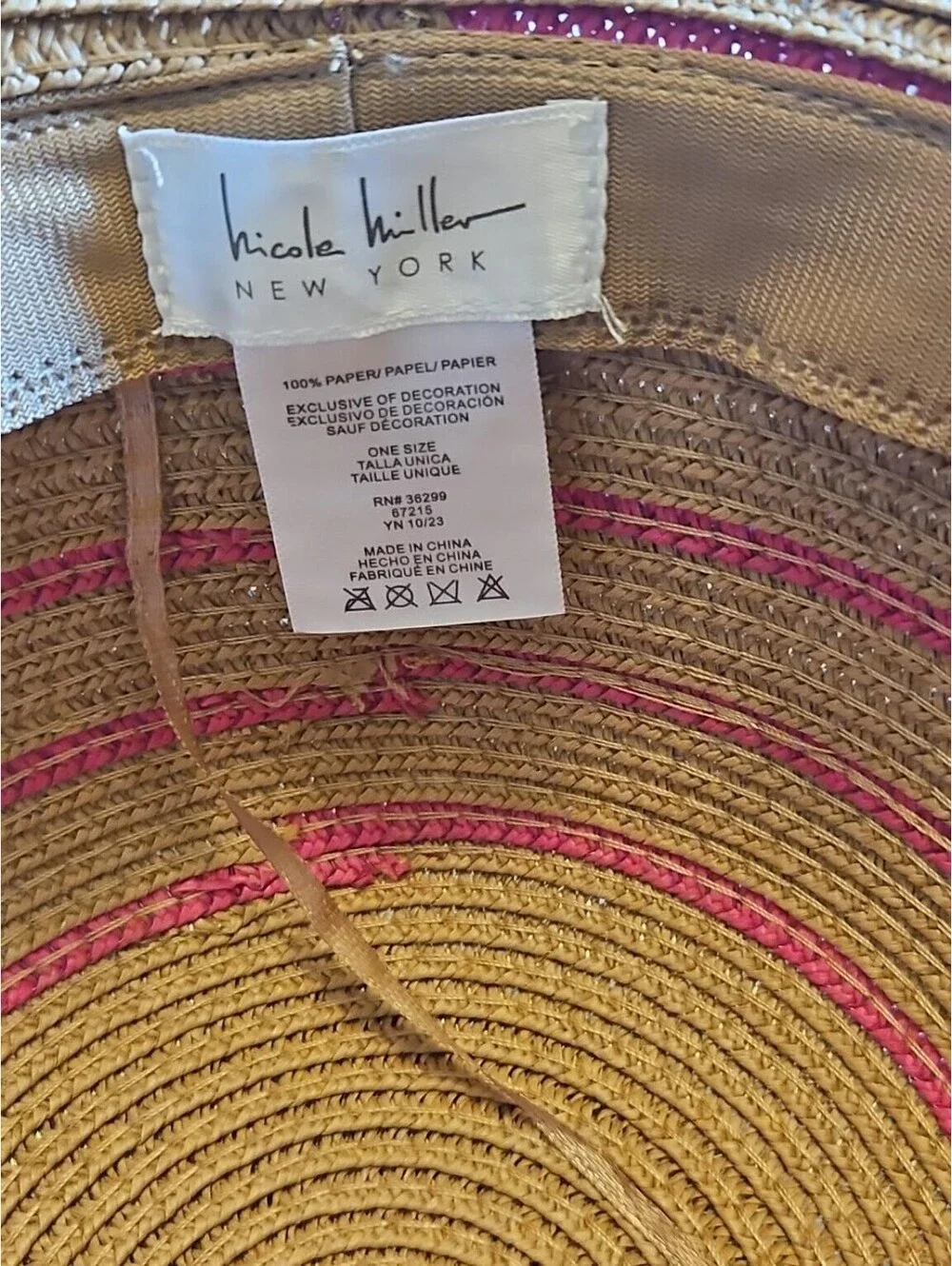 Nicole Miller New York Sun Hat Womens Tan Pink Wide Brim Packable NWT One Size